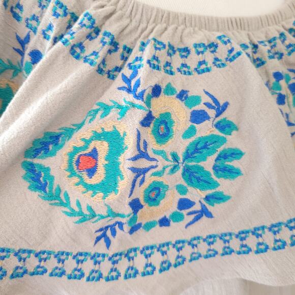 Soft Surroundings Peasant Blouse Embroidered Altered Blue Floral Medium - Picture 7 of 13